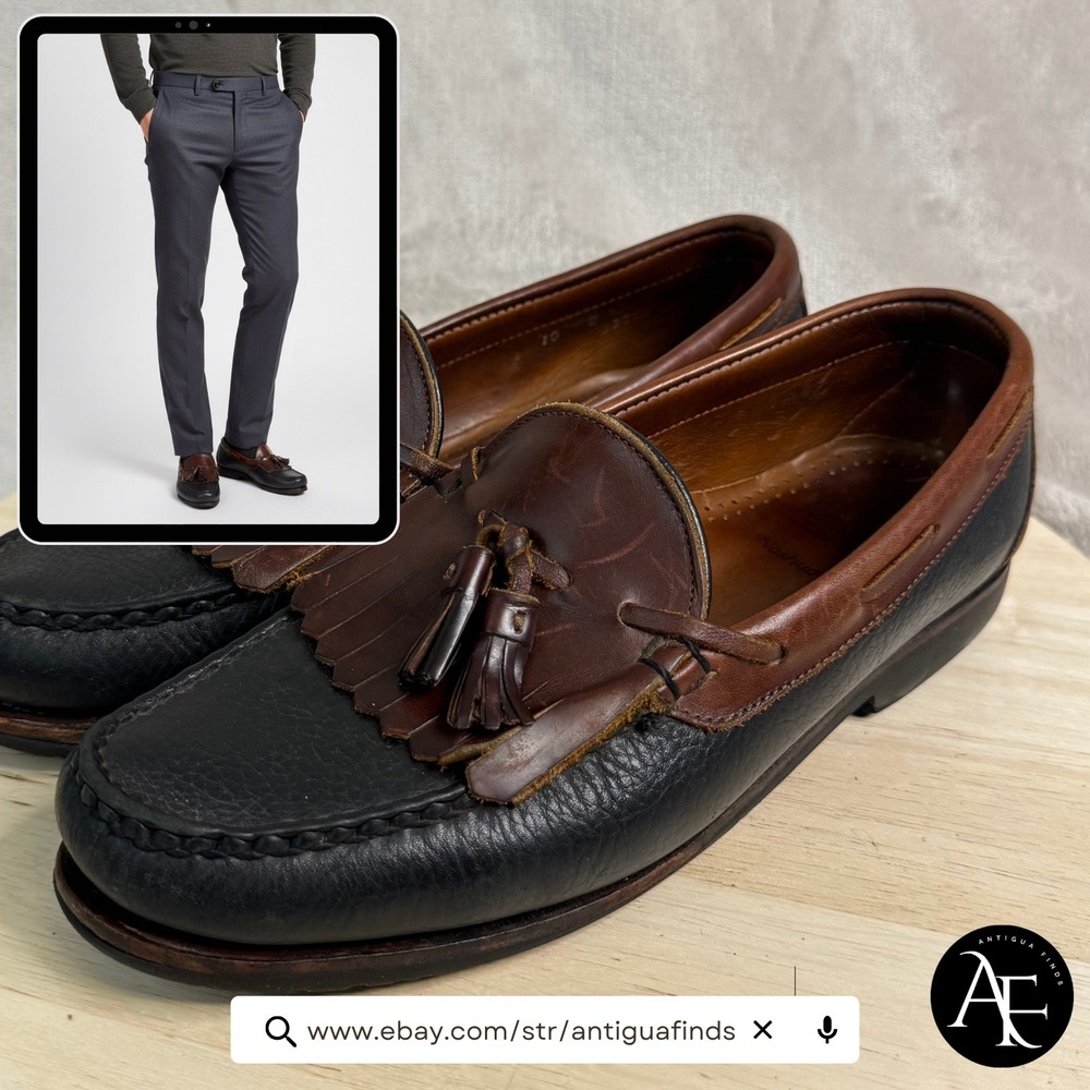 Allen Edmonds Nashua‎ Mens 10 D Black Brown Two Tone Tassel Kiltie Loafers 42250